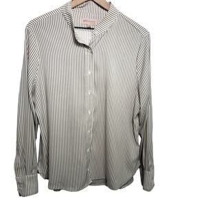 Philosophy Woman's Long Sleeve Striped Button Down Blouse - Sz L
